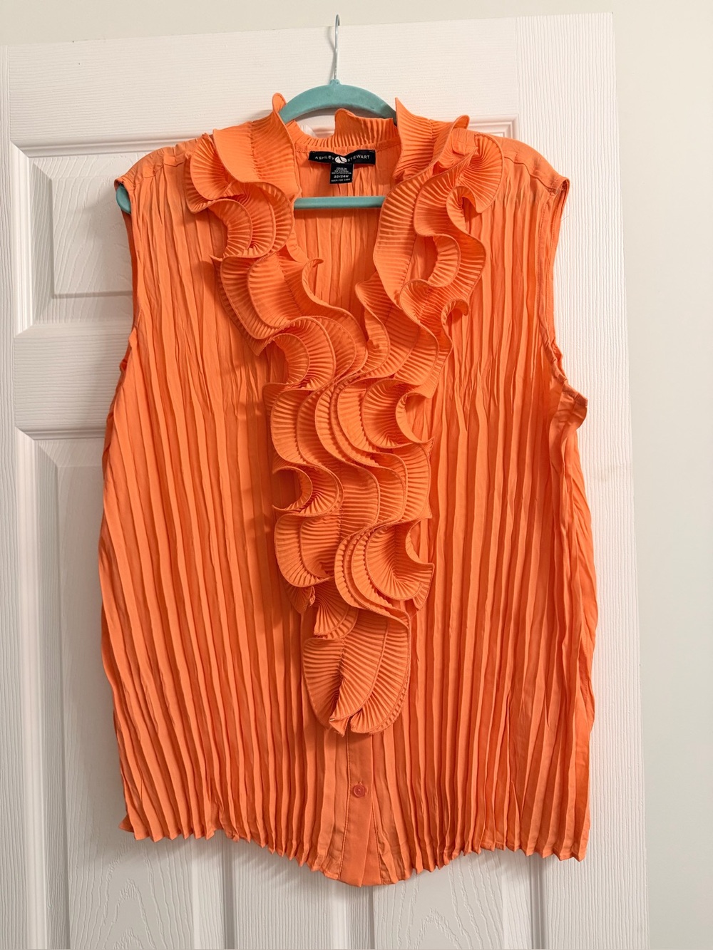 Ashley Stewart Orange Pleated Ruffle Sleeveless Blouse